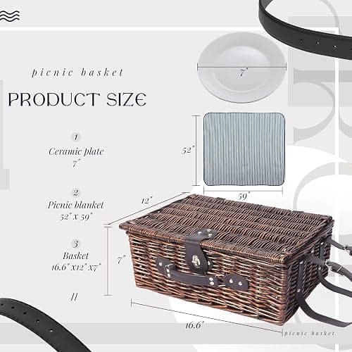 YPshuye Picnic Basket Set for 4 with Waterproof Blanket Mat Insulation Bag Wicker Navy Blue Vintage Classic Gift for Christmas Thanksgiving Wedding Birthday Camp Outdoor Beach Travel thumbnail 3