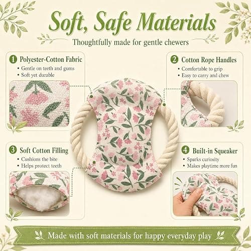 Worlddahe Dog Frisbees Cotton Rope Toys Flying Discs, Teething, Soft Polyester Squeaker Toy for Training,Throwing and Interacting for Anti Boredom & Anxiety, Easy to Clean (Pink) thumbnail 4