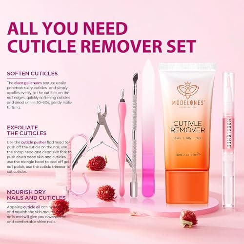 Modelones Cuticle Remover Kit - Cuticle Remover Cream & Cuticle Oil, Cuticle Care Kit w/Cuticle Trimmer Cuticle Pusher & Cuticle Nipper for DIY Nail Manicure, Removedor de Cuticula for Nail Care thumbnail 2