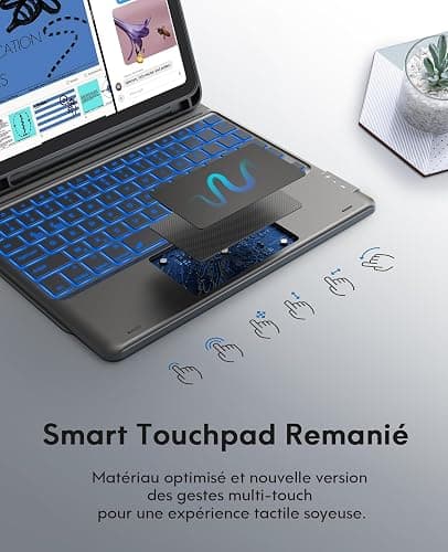 Earto Clavier iPad 10eme Generation/11 Generation A16(2025), Coque Clavier iPad 10eme Generation avec Touchpad, Eclairage 7 Couleurs, Rechargeable AZERTY, Noir thumbnail 5