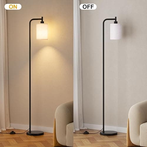 Ziisee 64" Floor Lamp with Remote Control, Dimmable Tall Standing Lamps for Living Room Bedroom Office Corner, 9W LED Bulb Included, Foot Pedal Switch, Beige Shade Black Pole thumbnail 4