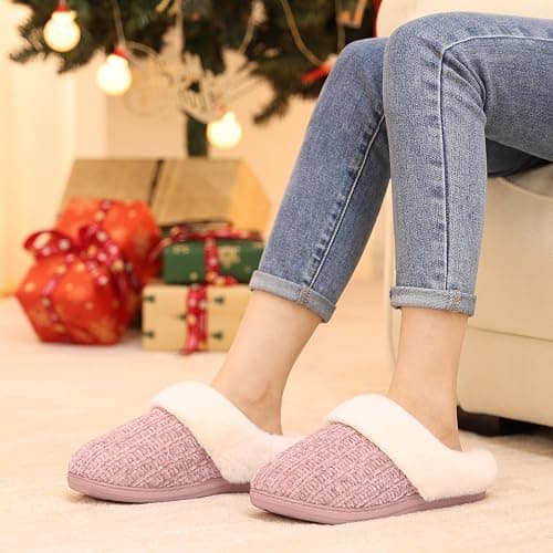 Evshine Warm Knit House Slippers for Women Comfy Wool-Like Lined Chenille Slippers with Memory Foam and Indoor Outdoor Soles thumbnail 3