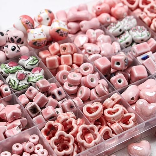 Decoendiy 30Pcs Pink Ceramic Beads,Chinese Special Porcelain Beads,Animal Shape Ceramic Beads,Bulk Beads for DIY Earrings Necklaces Bracelets for Jewelry Pendants Making Home Hanging Decorations thumbnail 4