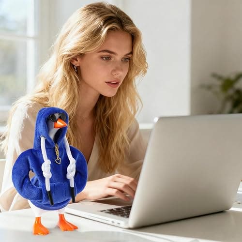 6 Set 7inch Desk Goose Outfits, Mini Desktop Goose Clothes Desk Goose Accessories Set for Magnetic Goose Statue ( Dark Blue Hoodie+ Sunglasses+ Necklace ) thumbnail 2