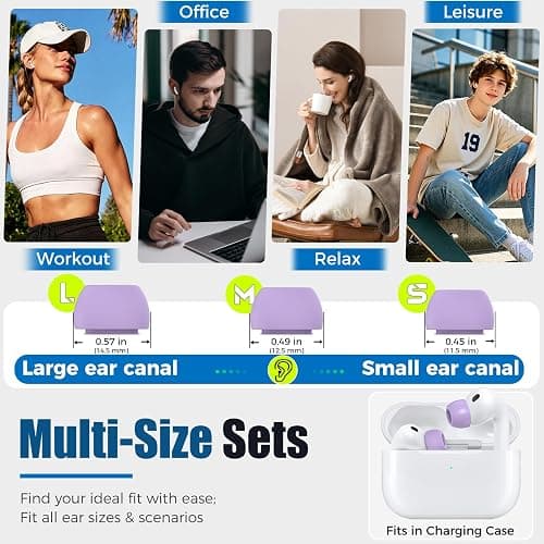 Ear Tips Replacement for AirPods Pro 3, Silicone Earbuds Tip 3 Pairs | Ear Buds Eartips with Cleaner Kit - Buds Replacement Accessories for AirPod Pro 3rd Gen (Assorted S/M/L, Light Purple) thumbnail 5