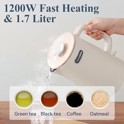 Nueve&Five 1.7L (57oz) Large Electric Kettle Perfect for 7+Cups of Tea and Coffee,2 quarts Double Wall Big Electric Tea Kettle,Auto Shut Off,1200W Hot Water Kettle Electric -Cream White thumbnail 5