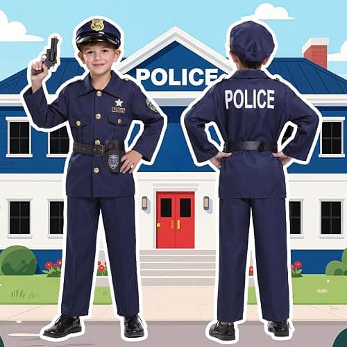 BIBUTY Police Officer Costume for Kids, Cop Costume Outfit Set with Accessories, Kids Halloween Costumes for Boys Girls, Police Costume Role Play Kit for Halloween Career Day thumbnail 4