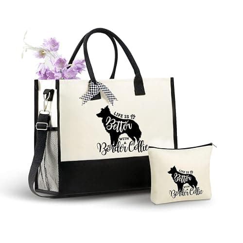 InnoBeta Border Collie Gifts for Women Canvas Tote Bag, Border Collie Gifts Tote with Top Zipper Closure and Shoulder Strap for Birthday, Mother's Day, Christmas - Image 1