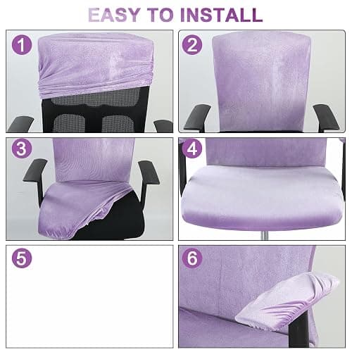 Tallew 4 Pcs Office Chair Covers Set with Armrest, Stretchable,Purple | Universal Desk Chair Cover, Protective Seat Cushion Backrest, Elastic Easy Install, Fit Machine Washable for Home Office thumbnail 6