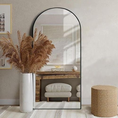 ZMYCZ Floor Length Mirror, 76"x34" Arch Full Length Mirror Hanging or Leaning, Body Mirrors with Stand, Arched-Top Wall Mounted Mirrors with Aluminum Frame for Bedroom (Black) thumbnail 4