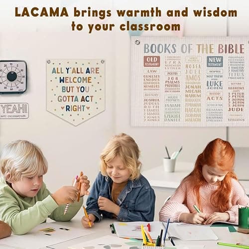 Lacama All Y'all Are Welcome But You Gotta Act Right Banner Boho Classroom Decor，Pastel Classroom Decor, Retro Wall Hanging Banner for Boys Girls Kids Room Playroom Bedroom College Dorm 12X14in thumbnail 7