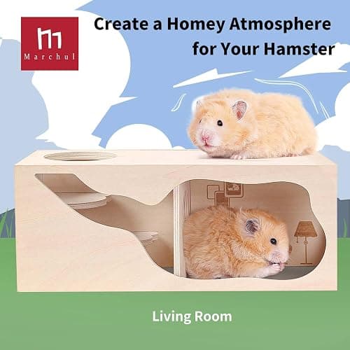 Marchul Magnetic Hamster Hideout Wooden House Chamber for Small Animals Pets Tunnel Exploring Toys for Dwarf Hamsters, Syrian, Gerbils, Hedgehogs, Rats, Mice (Living Room) thumbnail 2