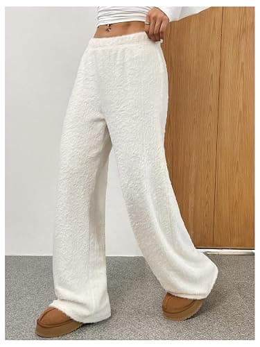 Verdusa Women's Fuzzy Fleece Lounge Pants Elastic Waist Pajama Bottoms thumbnail 6