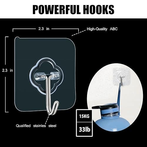 Adhesive Hooks, 32 Pack 33lb(Max) Sticky Hooks, Transparent Reusable Removable Adhesive Hooks for Hanging, Wall Hooks for Hanging Can be Use for Kitchen Bathroom Shower Outdoor Home Improvement thumbnail 3