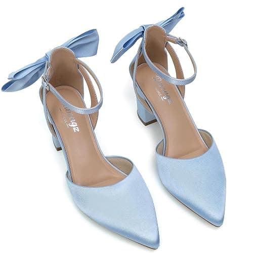 RIBONGZ Wedding Bridal Shoes for Women Chunky Block Heel Pumps Closed Pointed Toe Heels with Elegant Bow Knot Comfort Evening Party Prom Office Shoes thumbnail 8