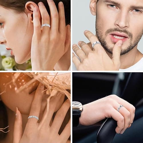 LOFITOR Fidget Rings for Anxiety 6pcs Stainless Steel Spinner Ring Anti Anxiety Ring Spinning Moon Star Cool Stress Relieveing CZ Rings for Women Men Band Rings Set thumbnail 4