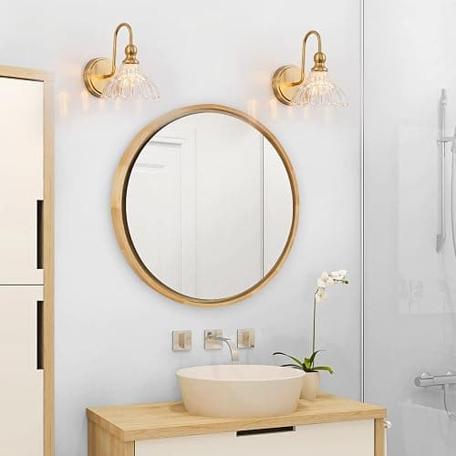 BrkNit Vintage Bathroom Light Fixtures Over Mirror, 1-Light Brass Wall Sconce Lighting with Flower Glass Shade, Farmhouse Vanity Lights for Bedroom Kitchen Living Room Hallway Light thumbnail 2