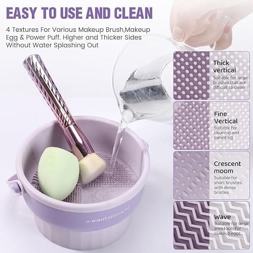 Makeup Brush Cleaner Mat 3 in 1 Silicone Makeup Brush Cleaner Bowl Cosmetic Brushes Cleaning Tool Organizer for Storage and Air Drying (Pink) thumbnail 3