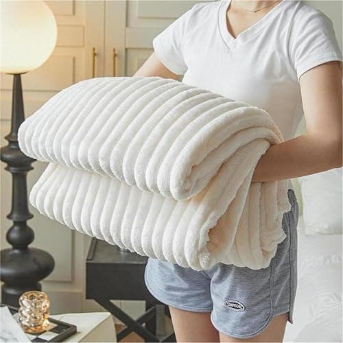 DOTBUY-SHOP Flannel Blanket Soft Throw Blanket, Warm Blankets and Throws, Thickening Throw fit all Season, Versatile Flannel Blankets For Sofas, Bed, Travel (45x65cm,Off-white) thumbnail 2