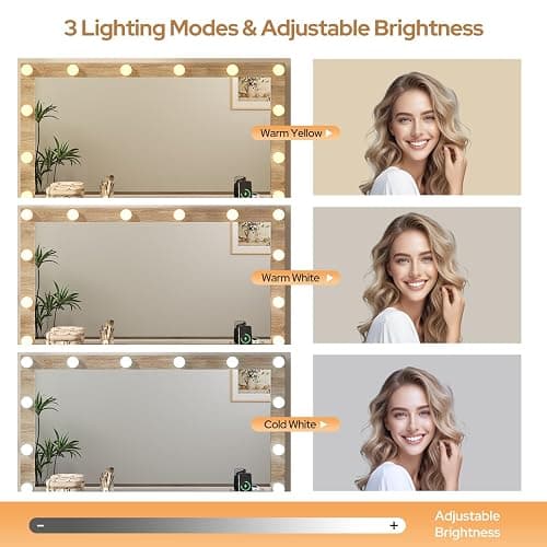 47" Fluted Vanity Desk with 42" Mirror & LED Lights, Large 9 Drawers Makeup Vanity Table with Tempered Glass Top & Charging Station, Waterfall Edge Design for Women&Girls, Bedroom or Dorm, Natural Oak thumbnail 4