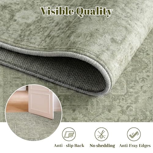 Homemate Washable Rug 8x10 Area Rugs - Vintage Faux Wool Rugs for Living Room Bedroom Dining Room - Non Slip Foldable Carpet Indoor Area Rug for Home Decor（8'x10', Green thumbnail 4