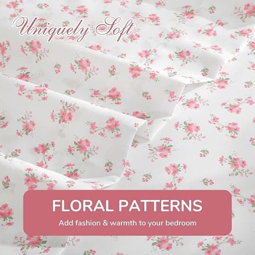MUXHOMO Full Size 4 Piece Sheet Set, Soft Breathable Bed Sheet Set for Bedroom with Deep Pocket Up to 16", Wrinkle-Free & Cooling Bedding for Oeko-TEX Certified - Blossoms Pink thumbnail 6
