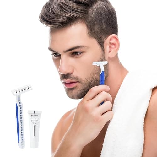 Disposable Razors in Bulk Pack of 120,Blue Disposable Shaving Razors Individual Wrapped Twin Blade Bulk Disposable Razors with Clear Cap and 10g Shaving Cream for Homeless,Hotel,Travel,Charity,Shelter thumbnail 2