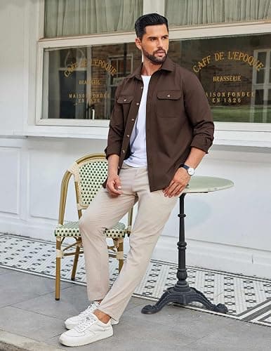 COOFANDY Mens Shirt Jacket Casual Button Up Shirts Long Sleeve Lightweight Shacket with Flap Pockets thumbnail 3