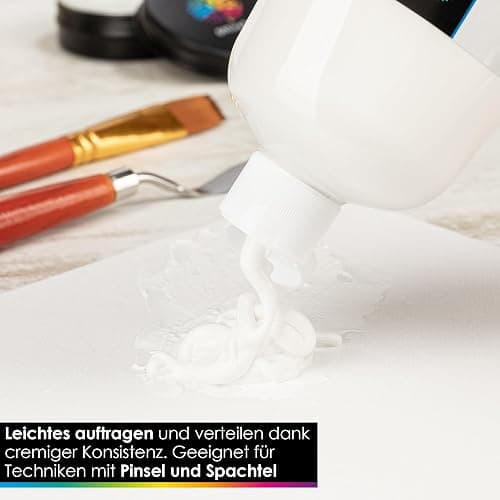 OfficeTree Acrylfarbe Weiß 500ml - Acrylfarbe Wasserbasis Weiß - White Acrylic Paint für Acrylmalerei, Hobbykünstler - Weiße Acrylfarbe Ideal zum Mischen thumbnail 3