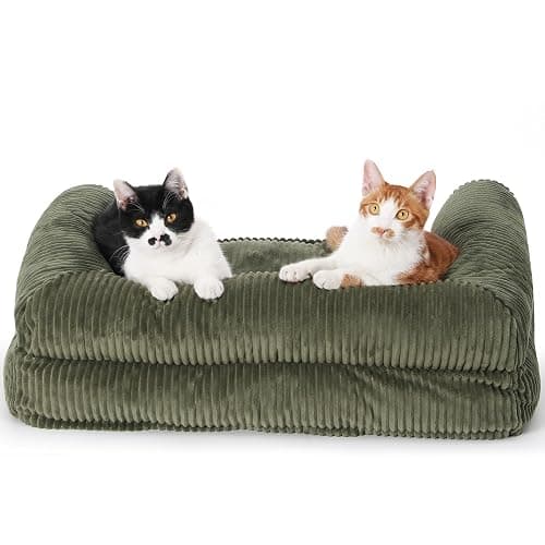 FUKUMARU Dog Couch Bed, Corduroy Cozy Cat Bed for Indoor Cats with Washable Cover, 28in Waterproof Orthopedic Dog Beds Sofa for Small Dogs and Large Cats, Cute Warm Cotton Pet Sofa, Green thumbnail 9