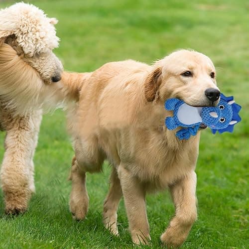 (1 Pack) Blue triceratops plush dog toy w squeaker thumbnail 6