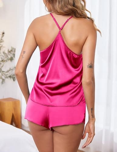 Ekouaer Silk Pajamas Set for Women Satin Lingerie Pjs Cami Top and Shorts Soft 2 Piece Nightwear thumbnail 5