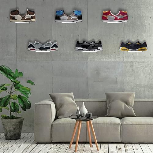Youeon 8 Pack Floating Shoe Display Shelf, 8 x 3 Inch Acrylic Shoe Shelf for Wall, Floating Sneaker Shelves, Hanging Shoe Shelves for Bedroom, Gaming Room, Sneaker Collection, Easy to Install thumbnail 2