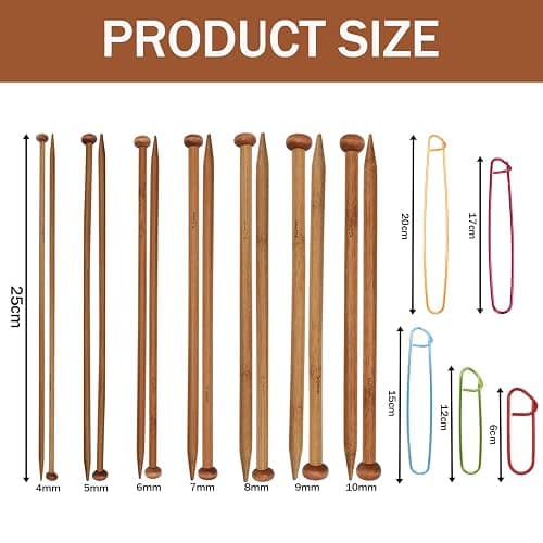 7 Pairs Bamboo Knitting Needles Set, Bamboo Natural, Long Wooden Knitting Needle, Single Point Straight Wood Needles, Wooden Knittings Needle for Beginners for Making Sweater, Shawl, Scarf thumbnail 2