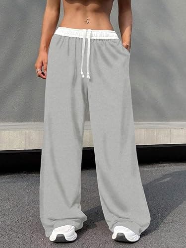 ZAFUL Wide Leg Sweatpants Women Trendy Interior Drawstring Baggy Sweatpants Loose Casual Jogger Pant with Pockets 2025 thumbnail 2