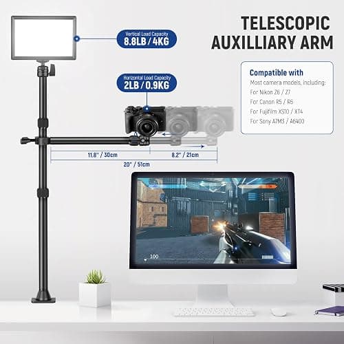 NEEWER TL253A+DS001 Table Camera Tripod with 2 Telescopic Arms, Phone Holder, Ball Heads, Screw Adapter, Table Light Stand for Camera, Mobile Phone, Webcam, Ring Light thumbnail 3