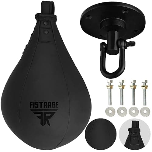 FISTRAGE Speed Bag Boxing Ball Leather MMA Muay Thai Training Punching Dodge Striking Kit with Free Hanging Swivel Workout Speedball Kicking Platform Equipment - Image 1