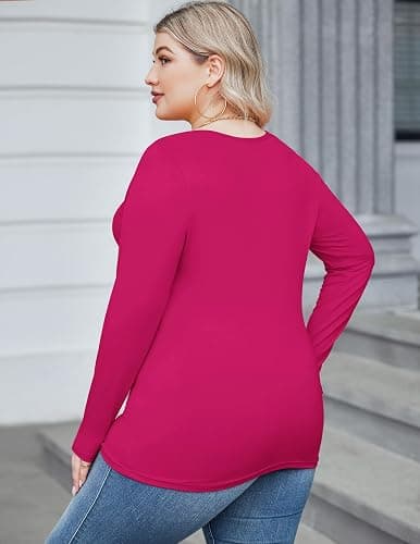 IN'VOLAND Women's Plus Size Long Sleeve Shirts Scoop Neck Slim Fitted T Shirt Stretchy Bodycon Basic Tee Tops thumbnail 4
