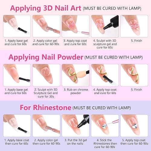 BQAN 3D Nail Gel Kit, 10g*2Pcs No Wipe Clear 3D Sculpting Gel for Nail Art, Rhinestone Glue for Gems Decoration, Salon & Home Use thumbnail 6