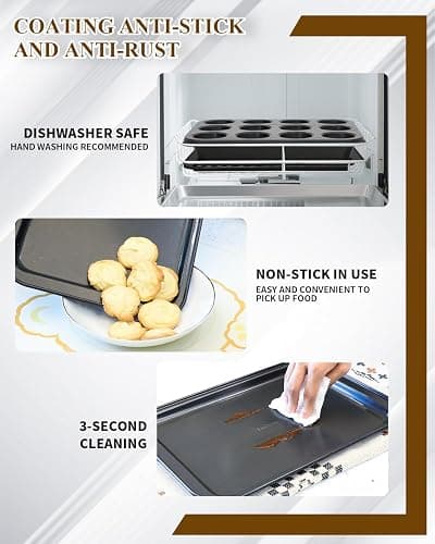 Ymiton Nonstick Bakeware Sets (7 Pcs Baking Sheet, Pans, Rack with 12 Cupcake Liners), Carbon Steel Body, Oven Safe Up to 450°F, Dishwasher Safe, Non Toxic Coating, Easy Release and Clean, Dark Gray thumbnail 5