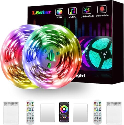 L8star Battery Powered Led Strip Lights, 2x16.4Ft (32.8Ft),Two Sets of Strip Light with 4 AA Battery Box/USB RGB LED Lights, Remote and APP Control - Image 1