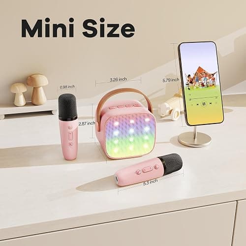 YLL Mini Karaoke Machine for Kids Adults, Portable Bluetooth Speaker with 2 Wireless Microphones, TOP Birthday Gifts Toys for Girls Ages 3, 4, 5, 6, 7, 8, 9,10,11,12+ Years Old Toddler (Lightpink) thumbnail 8