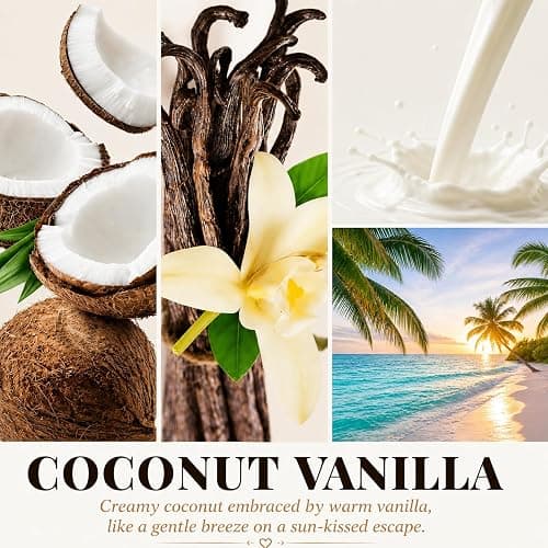 Coconut Vanilla Candle, 9 oz Soy Coconut Wax Scented Candle for Home, Vanilla Coconut Aromatherapy Candle, Clean Burning Jar Candle for Bedroom Bathroom Spa, Candle Gifts for Women Men thumbnail 4