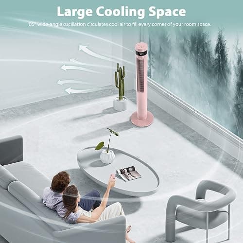 Antarctic Star Tower Fan Portable Floor Fans 85°Oscillating Fan 43'' Quiet Cooling 12H Timer Remote Control Standing Bladeless Electric 3 Speeds Wind 3 Modes Bedroom Office(43 inch, Pink) thumbnail 4