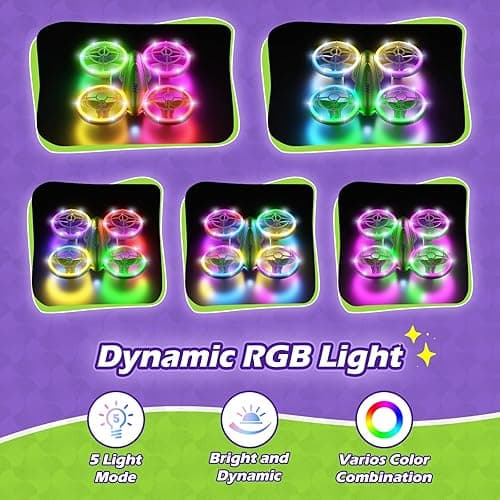 FUNPX LED RC Drone for Kids 6+, Christmas Birthday Gift for Boys & Girls with Remote Batteries, 360° Flips, 3 Speed Modes, 45 Min Flight Indoor and Outdoor Flying Toy - Green Purple thumbnail 4