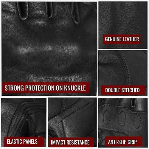 Jackets 4 Bikes Motorcycle Gloves - Premium Leather for Men Women, Touchscreen, Non-Slip, Motorbike Cruiser Street Biker Protector Glove thumbnail 7
