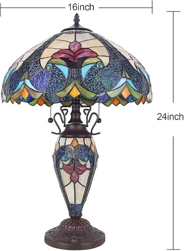 Pterying Tiffany Lamp, 24'' Tall Tiffany Table Lamp with Retro Pull Switch, 3 LED Bulbs Included, Vintage Living Room Bedroom Home Office Bedside Reading Lamp thumbnail 3