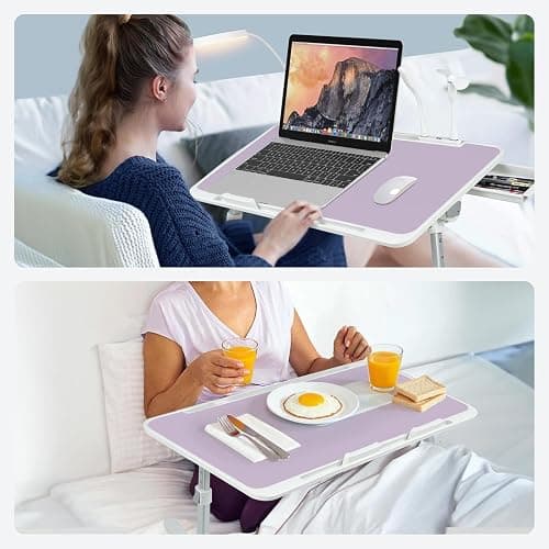 iXTRA Laptop Lap Desk Include Cooling Fan,Adjustable Lap Desk with Light Fan,Folding Laptop Desk for Bed with USB,Bed Desk with Storage Drawer 56x32cm,Purple thumbnail 6