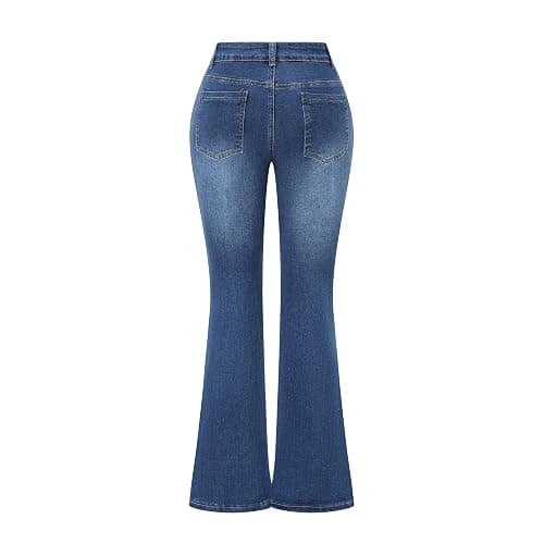THUNDER STAR Womens Stretchy Mid Rise Flare Jeans Distressed Denim Bell Bottom Pants thumbnail 3