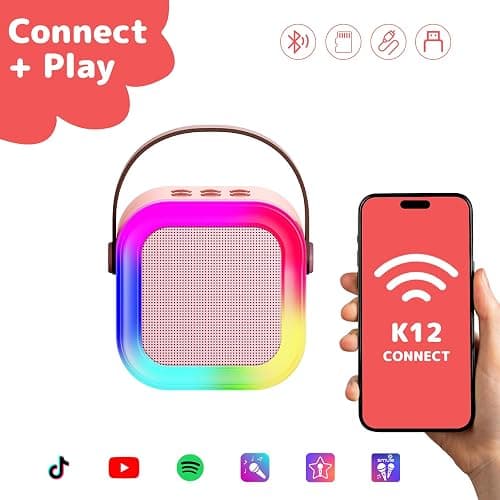 Fede Karaoke Machine for Kids Adults, Mini Karaoke Machine with 2 Wireless Microphones, Portable Bluetooth Speaker with Voice Changing Effects & LED Lights, Best Gifts Toys for Girls and Boys thumbnail 3
